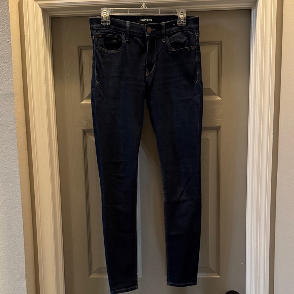 Express Women's Skinny Jeans - Dark Blue